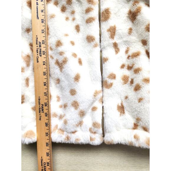 JACKET-HOODIE-NINE WEST-White Soft Faux Fur with Tan Spots-Lines-Size SMALL - Picture 13 of 16